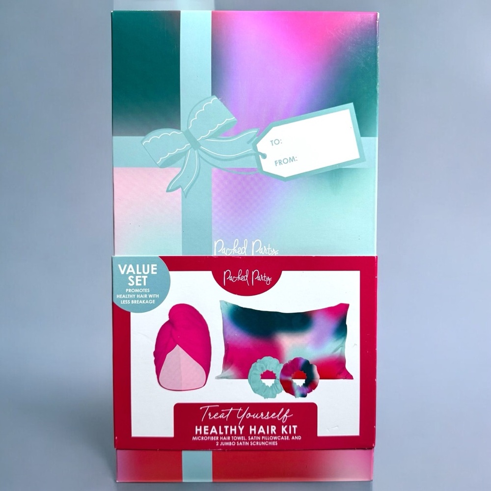 Packed Party Hair Gift Set-Hair Towel, Satin Pillowcase, Satin Scrunchies